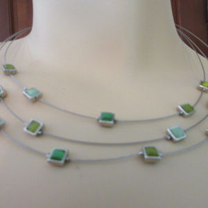 LIA SOPHIA Green Bead Triple Wire Necklace